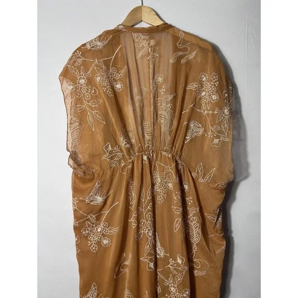 Aeom Coatigan Womens Large Brown Embroidered Sheer Kimono Butterfly Floral - Picture 6 of 11